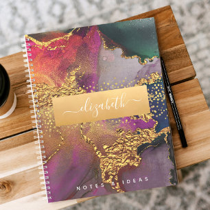 Cuaderno Acuarela agate moda glam oro morado verde