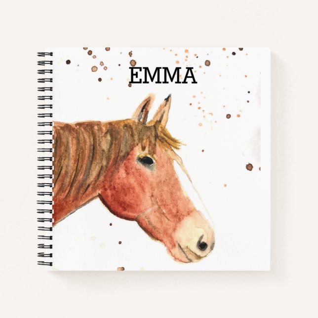 Cuaderno Acuarela animal de caballo para chicas personaliza (Anverso)