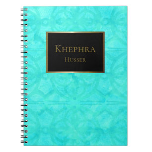 Cuaderno Acuarela Azul Acuático Nombra De Oro Y Negro