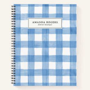 Cuaderno Acuarela azul Búfalo Plaid Granja personalizado