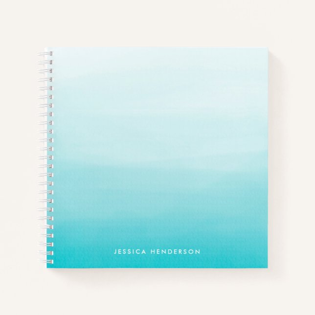 Cuaderno Acuarela azul Ombre moderno personalizado (Anverso)