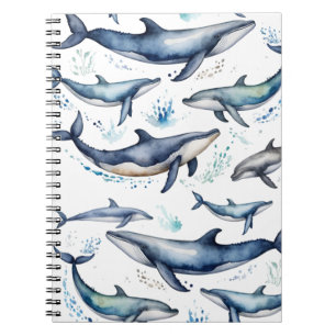 Cuaderno Acuarela ballenas azules y delfines, animal marino