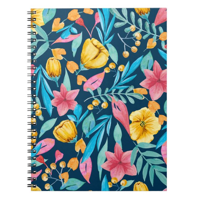 Cuaderno acuarela botánica: flores, hojas adornadas. (Frente)