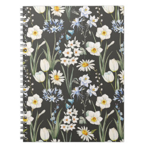 Cuaderno Acuarela botánica, patrón de resorte floral.
