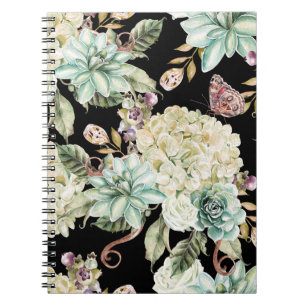Cuaderno Acuarela brillante: Patrón Rosa de Hydrangea.