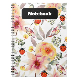Cuaderno acuarela con flores y papilas de diseño