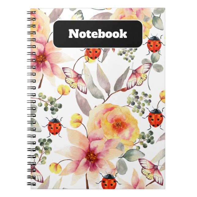 Cuaderno acuarela con flores y papilas de diseño (Frente)