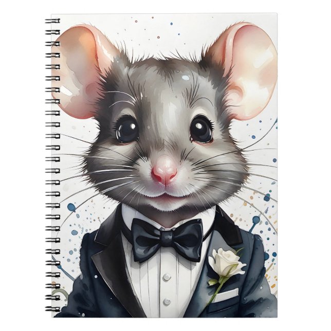Cuaderno Acuarela Cute Mouse Tuxedo Black Bow Flor de amarr (Frente)