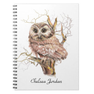 Cuaderno Acuarela Cute Saw Whol Owl Nombre Personalizado