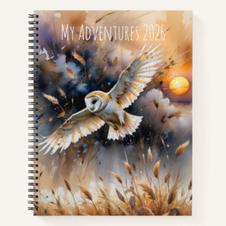 Cuaderno Acuarela de búho personalizable en la naturaleza