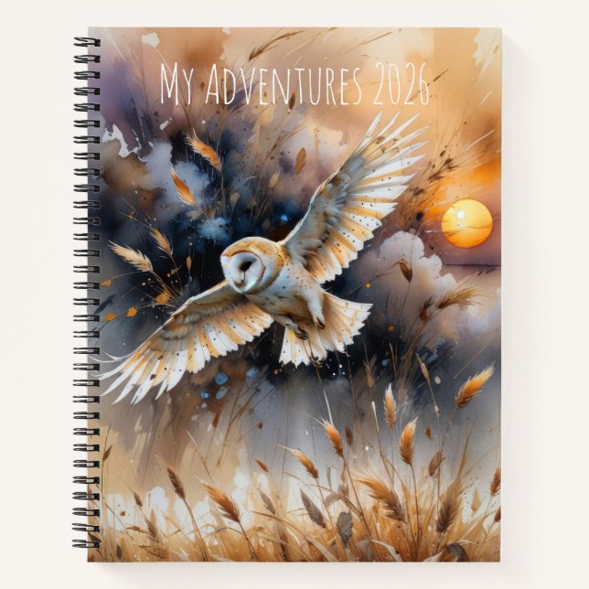 Cuaderno Acuarela de búho personalizable en la naturaleza (Anverso)