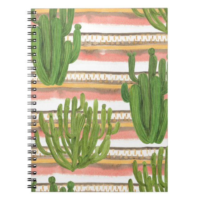 Cuaderno acuarela de cactus, fondo de banda, palmas sin sol (Frente)