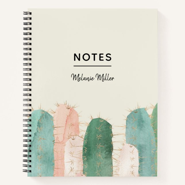 Cuaderno Acuarela de Cactus rosa y verde (Anverso)
