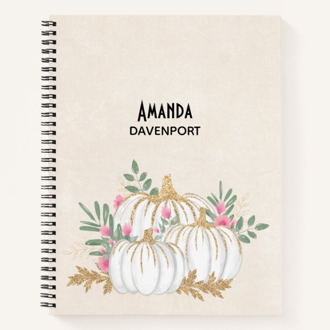 Cuaderno Acuarela de calabazas blancas y doradas (Anverso)