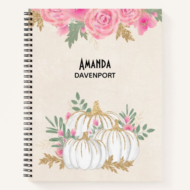 Cuaderno Acuarela de calabazas blancas y doradas (Anverso)