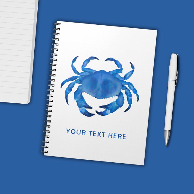 Cuaderno Acuarela de Cangrejo Azul (Blue crab motif personalized notebook / journal.)