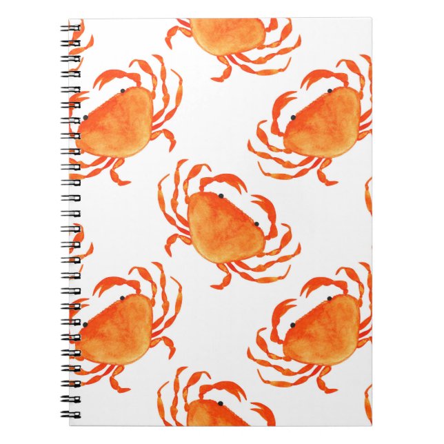 Cuaderno Acuarela de cangrejos: Patrón de fondo blanco (Frente)