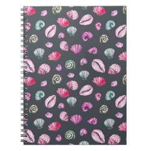 Cuaderno Acuarela de conchas marinas: Patrón azul oscuro