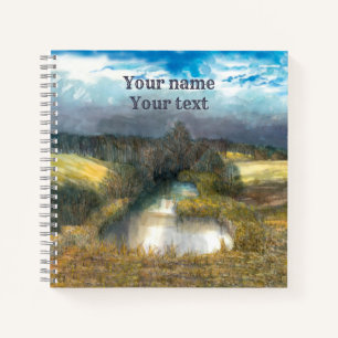 Cuaderno acuarela de estanque de otoño