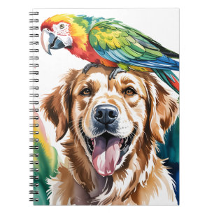 Cuaderno Acuarela de guacamayo y un Golden retriever