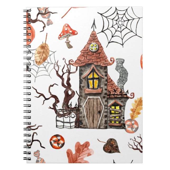 Cuaderno Acuarela de Halloween: Patrón de la casa embrujada (Frente)