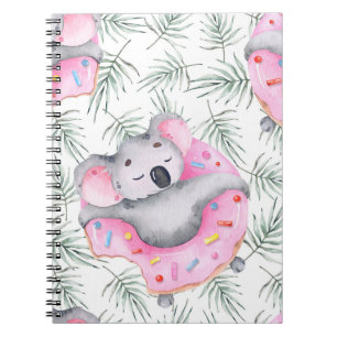 Cuaderno Acuarela de Koala, patrón tropical.