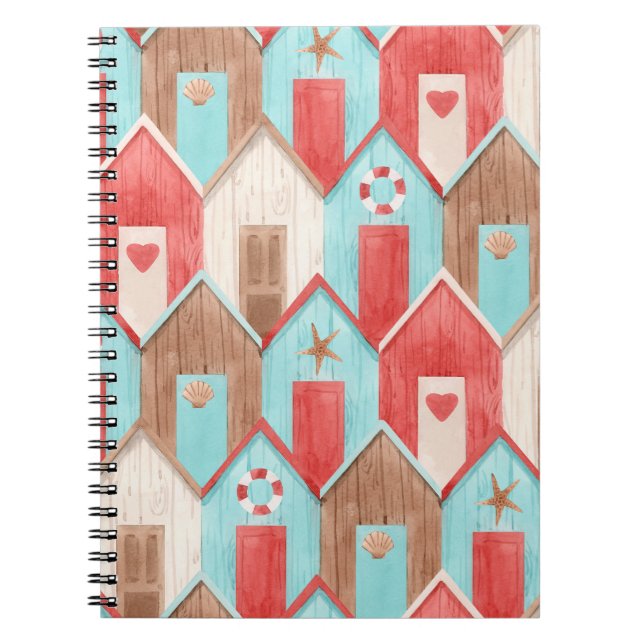 Cuaderno acuarela de la casa de la playa: patrón retro. (Frente)