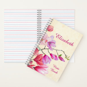 Cuaderno Acuarela de Magnolia rosa personalizada