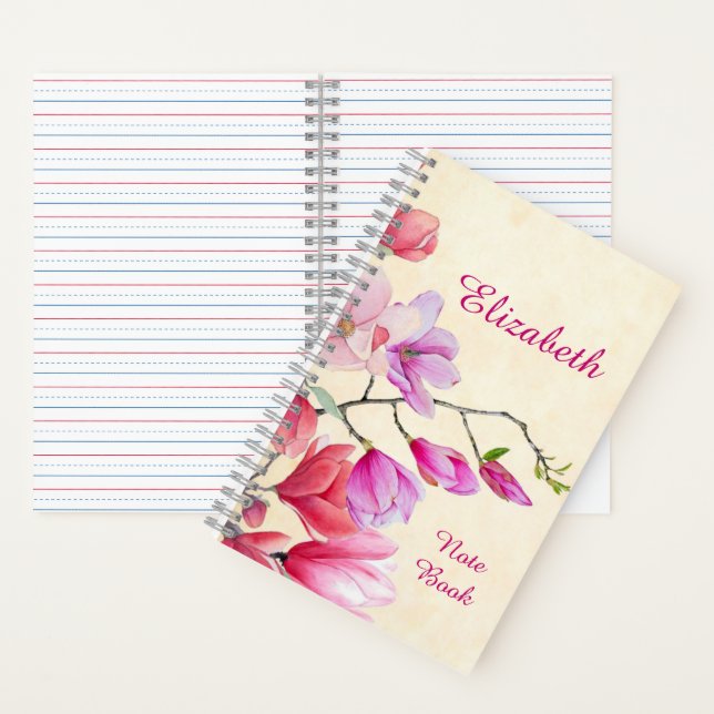Cuaderno Acuarela de Magnolia rosa personalizada (Interior)