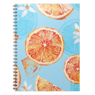 Cuaderno Acuarela de mandarinas: tela azul de lujo