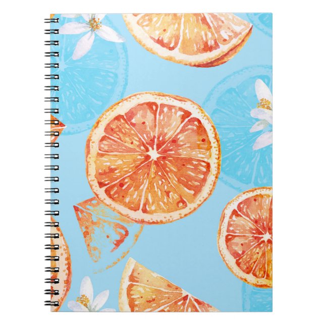 Cuaderno Acuarela de mandarinas: tela azul de lujo (Frente)