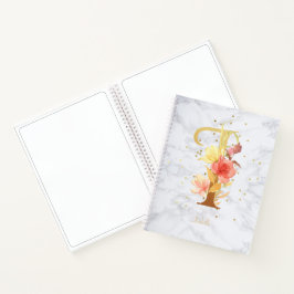 Cuaderno Acuarela de mármol moderna Monograma dorado I