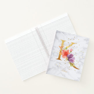 Cuaderno Acuarela de mármol moderna Monograma dorado K