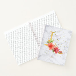 Cuaderno Acuarela de mármol moderna Monograma dorado L