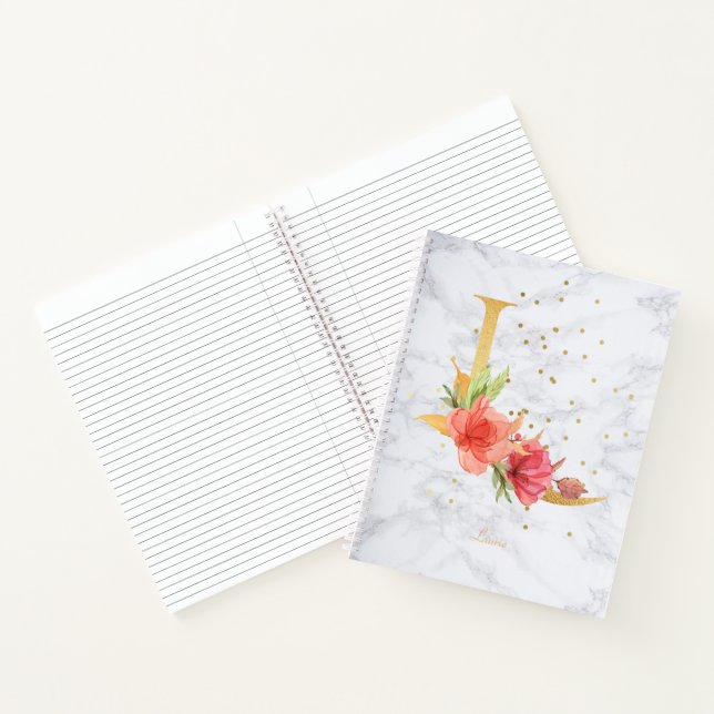 Cuaderno Acuarela de mármol moderna Monograma dorado L (Interior)