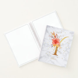 Cuaderno Acuarela de mármol moderna Monograma dorado Letra