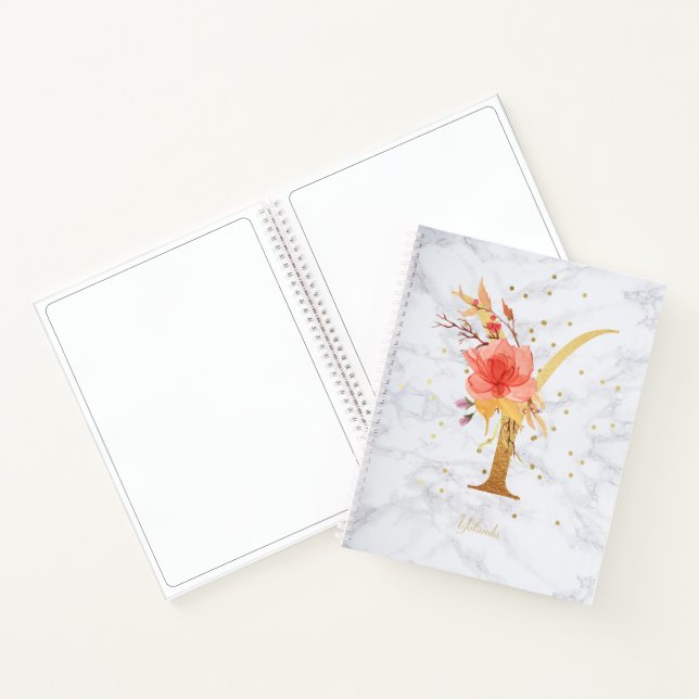 Cuaderno Acuarela de mármol moderna Monograma dorado Letra  (Interior)