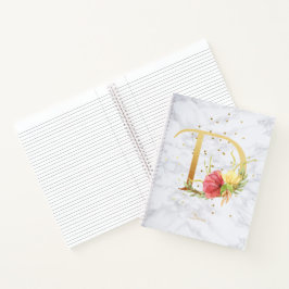 Cuaderno Acuarela de mármol moderna Monograma dorado Letra