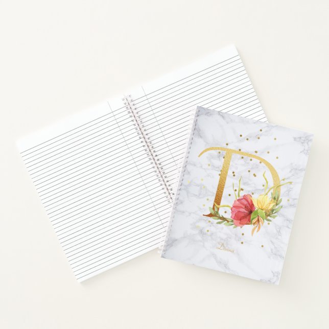 Cuaderno Acuarela de mármol moderna Monograma dorado Letra  (Interior)