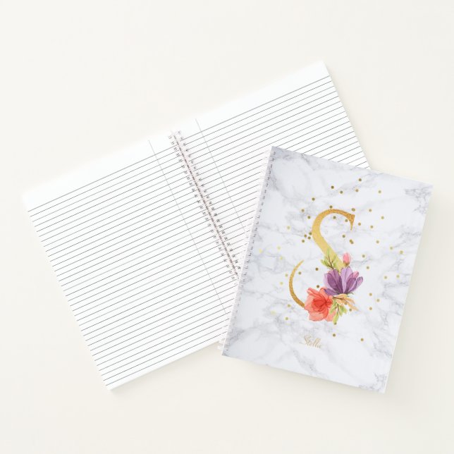 Cuaderno Acuarela de mármol moderna Monograma dorado Letra  (Interior)