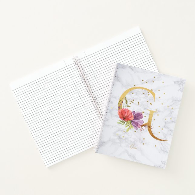 Cuaderno Acuarela de mármol moderna Monograma dorado Letra  (Interior)