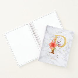 Cuaderno Acuarela de mármol moderna Monograma dorado P