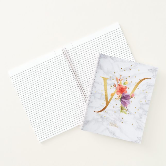 Cuaderno Acuarela de mármol moderna Monograma dorado W (Interior)