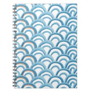 Cuaderno Acuarela de olas azules, pintura sin costura.