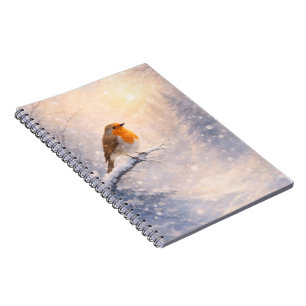 Cuaderno Acuarela de pájaro petirrojo en mañana invernal