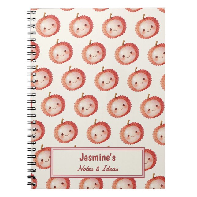 Cuaderno Acuarela de patrón de lichi Personalizado Lucky Yo (Frente)