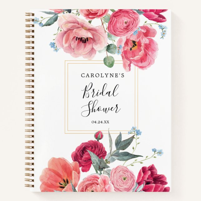 Cuaderno Acuarela de peonías francesas personalizadas elega (Anverso)