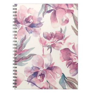 Cuaderno acuarela de peonies: fondo floral sin fisuras.