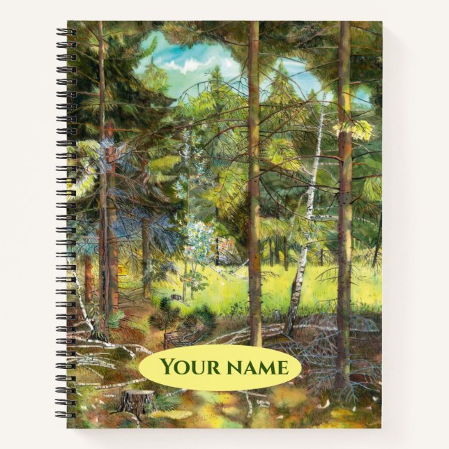 Cuaderno acuarela de pintura de bosques de pino (Anverso)