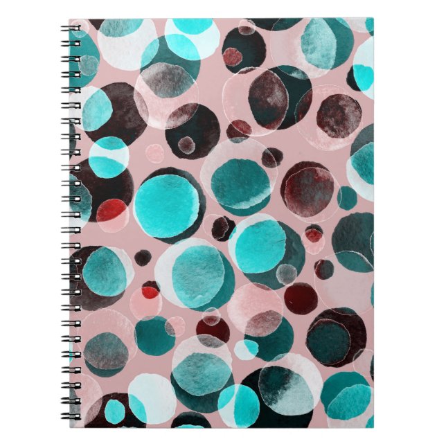 Cuaderno acuarela de puntos polka, patrón abstracto. (Frente)